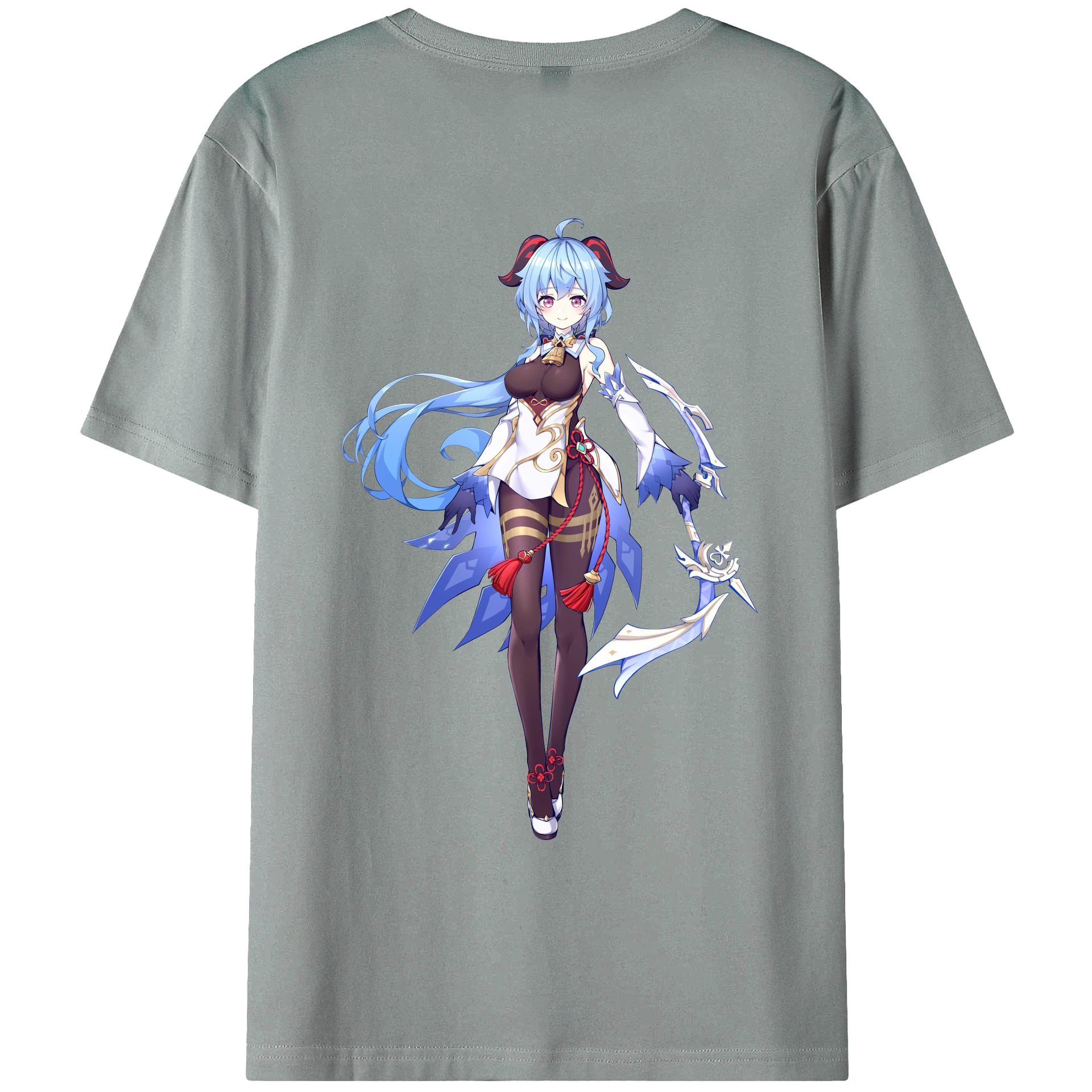 げんし神 甘雨 かんう genshin Ganyu 綿100％ メンズ半袖Tシャツ（バックプリント） 通気性